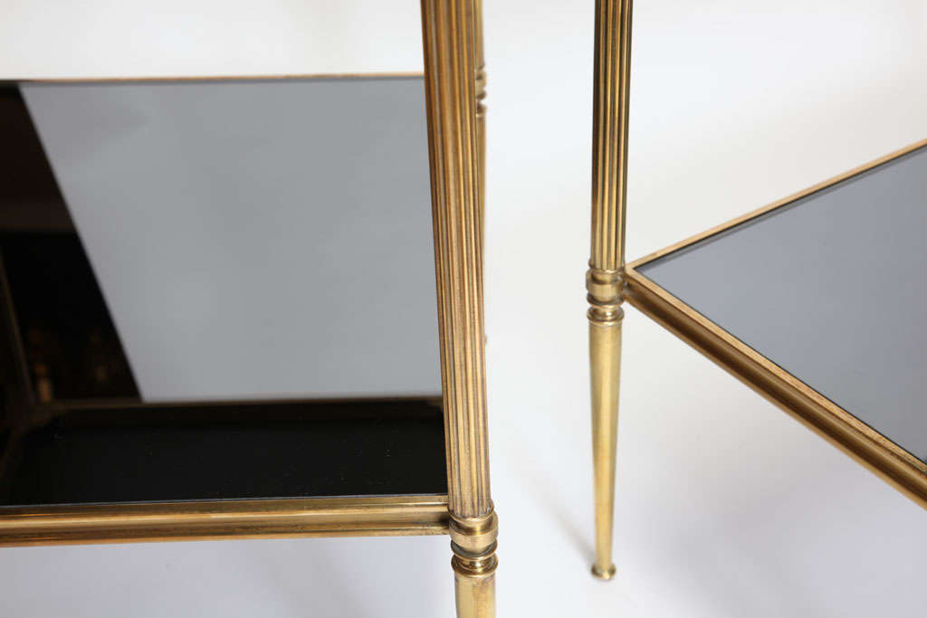 Pair French 2 Tier Brass Side End Tables