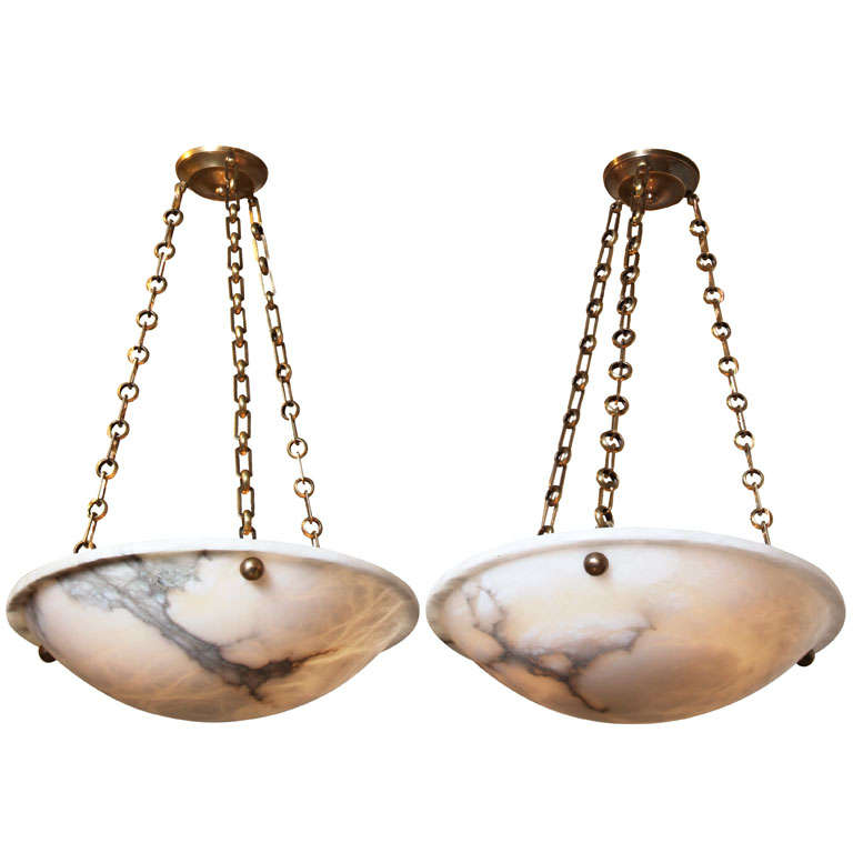 Pair Directoire Style French Alabaster Pendant Lights