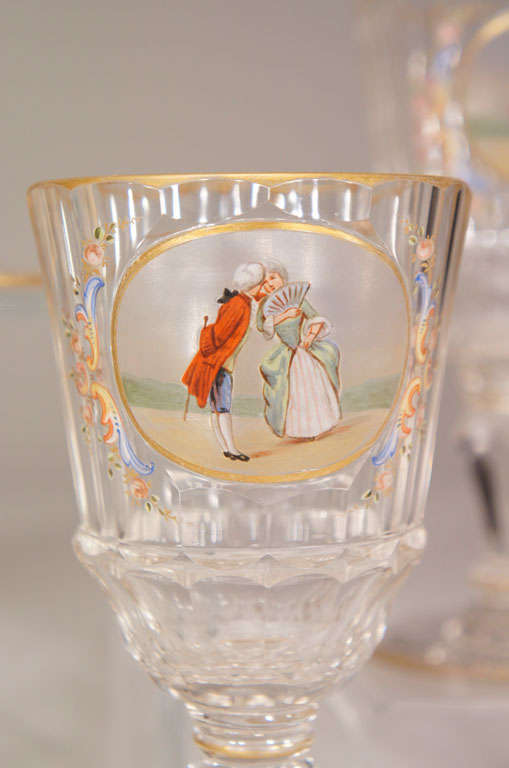 Set of 10 Lobmeyr Crystal Goblets With Hand Painted Reserves For Sale 1