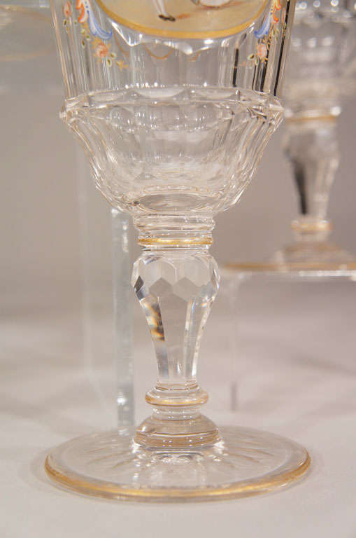 Set of 10 Lobmeyr Crystal Goblets With Hand Painted Reserves For Sale 2