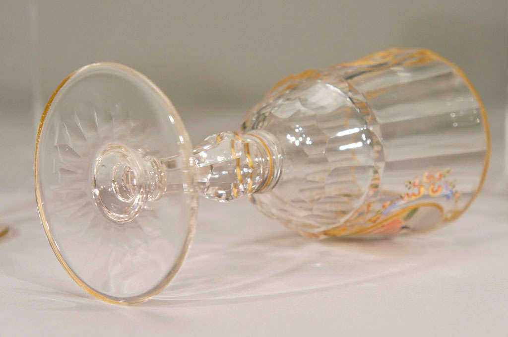 Set of 10 Lobmeyr Crystal Goblets With Hand Painted Reserves For Sale 6