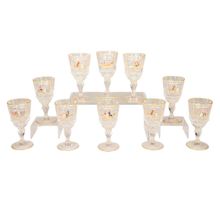 Lot de 10 gobelets en cristal Lobmeyr avec réserves peintes à la main