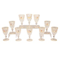 Set of 10 Lobmeyr Crystal Goblets With Hand Painted Reserves