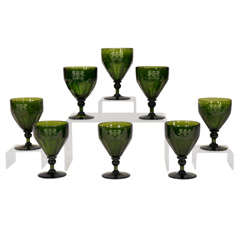 Set of 8  Steuben Spanish Green Crystal Water Goblets Armorial