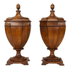 Pair Of 19th c. Fruitwood Knife Boxes With Original Fittings