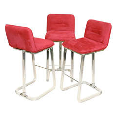 Luxe Leon Frost Lucite Bar Stools Cranberry Ultrasuede