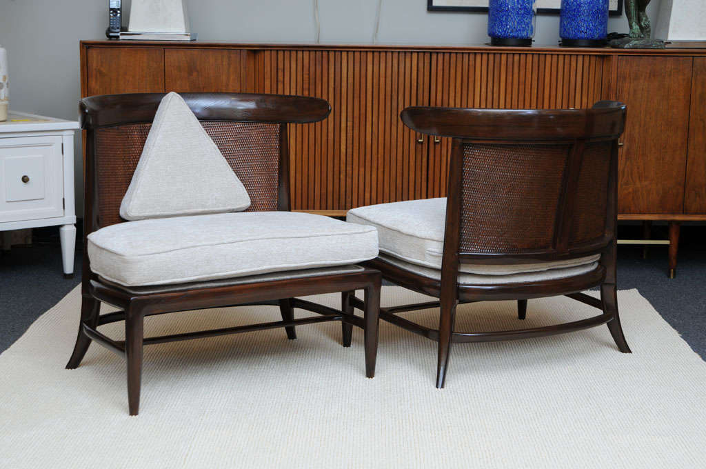 SOLD Designed by John Lubberts & Lambert Mulder for the Tomlinson Sophisticates Collection, this pair of wide profile slipper chairs have a wonderful urbane richness and appropriate to their name, sophistication.  With a 1950's modern touch, they