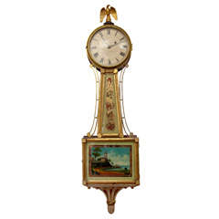 19th C. Boston MA Federal Eglomise' Banjo Clock
