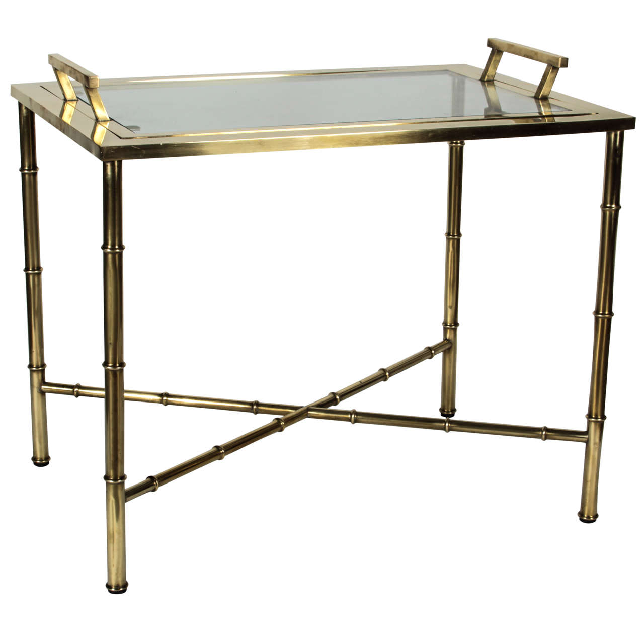 Brass Faux-Bamboo Tray Table For Sale