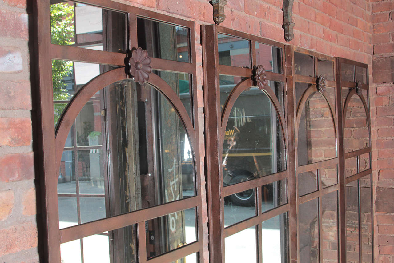French Decorative Iron Windows Converted to Mirrors In Excellent Condition For Sale In New York, NY