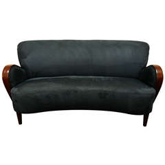Vintage Sofa Upholstered in Navy Blue Suede