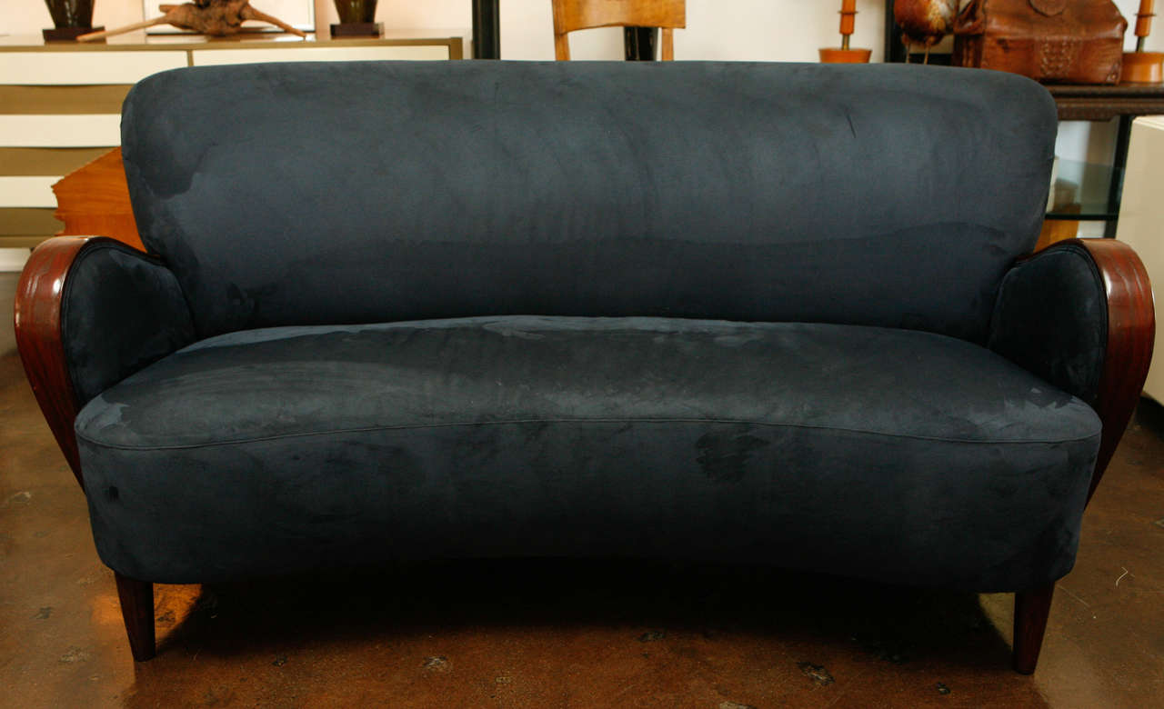 Vintage Sofa Upholstered in Navy Blue Suede at 1stdibs