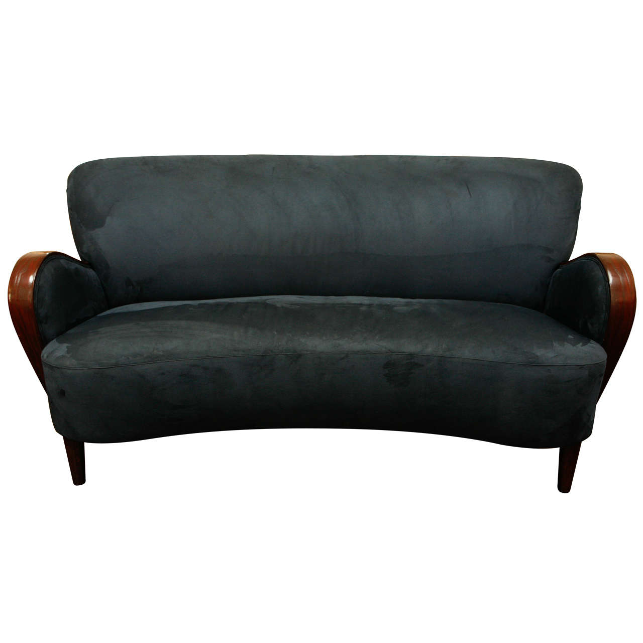 Vintage Sofa Upholstered in Navy Blue Suede at 1stdibs