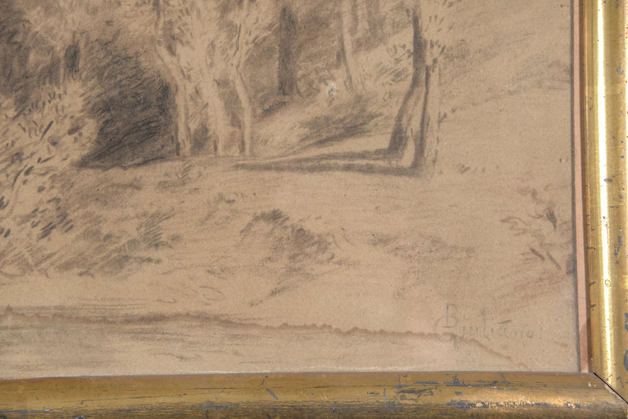 Signed 19th Century Charcoal and Chalk Landscape In Good Condition In Houston, TX