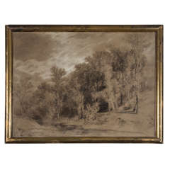 Antique Signed 19th Century Charcoal and Chalk Landscape