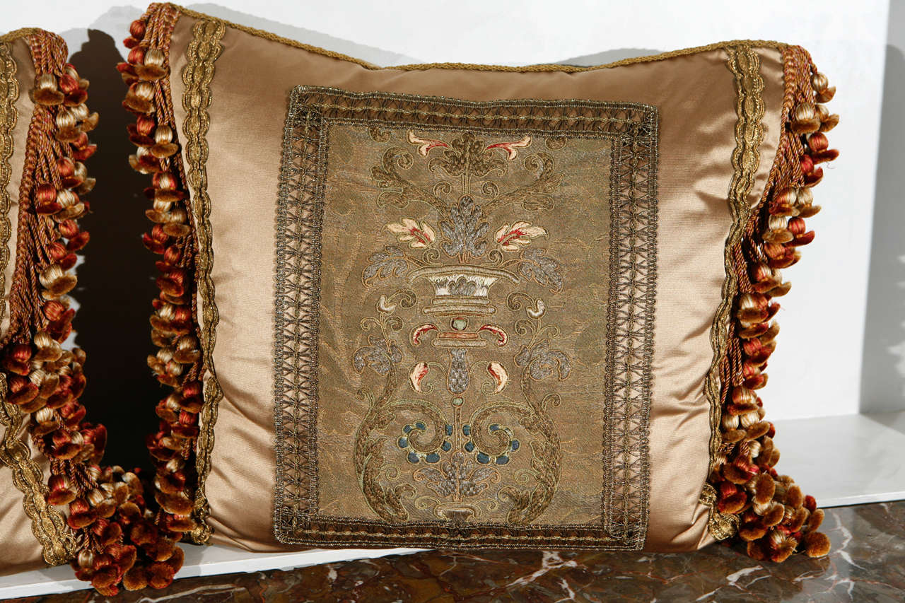 Pair of 19th Century French Antique Fragment Pillows 1