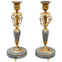 Pair of 18th c. French Dore Bronze Candlesticks