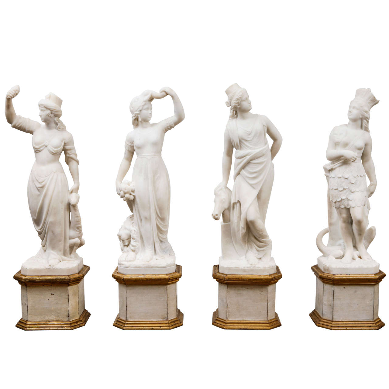 19th Century Italian Carrara Marble Statues of the Four Continents