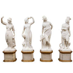 19th Century Italian Carrara Marble Statues of the Four Continents