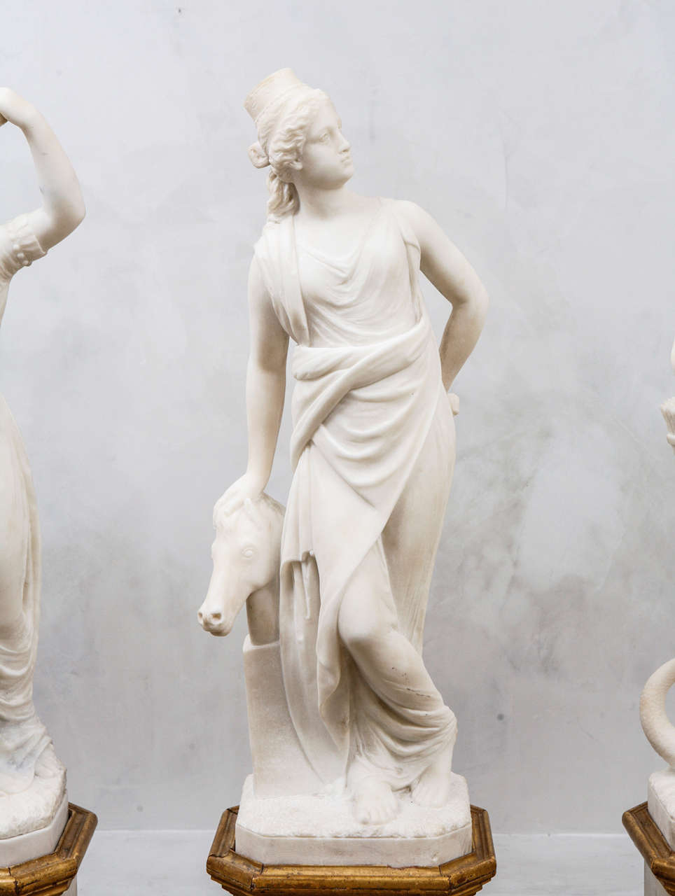 19th Century Italian Carrara Marble Statues of the Four Continents In Excellent Condition In Los Angeles, CA