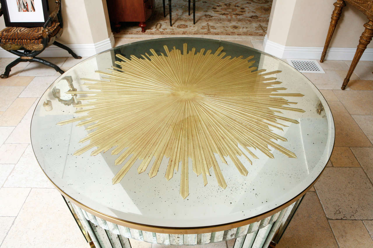 French 1960s Mirrored and Brass Center Table