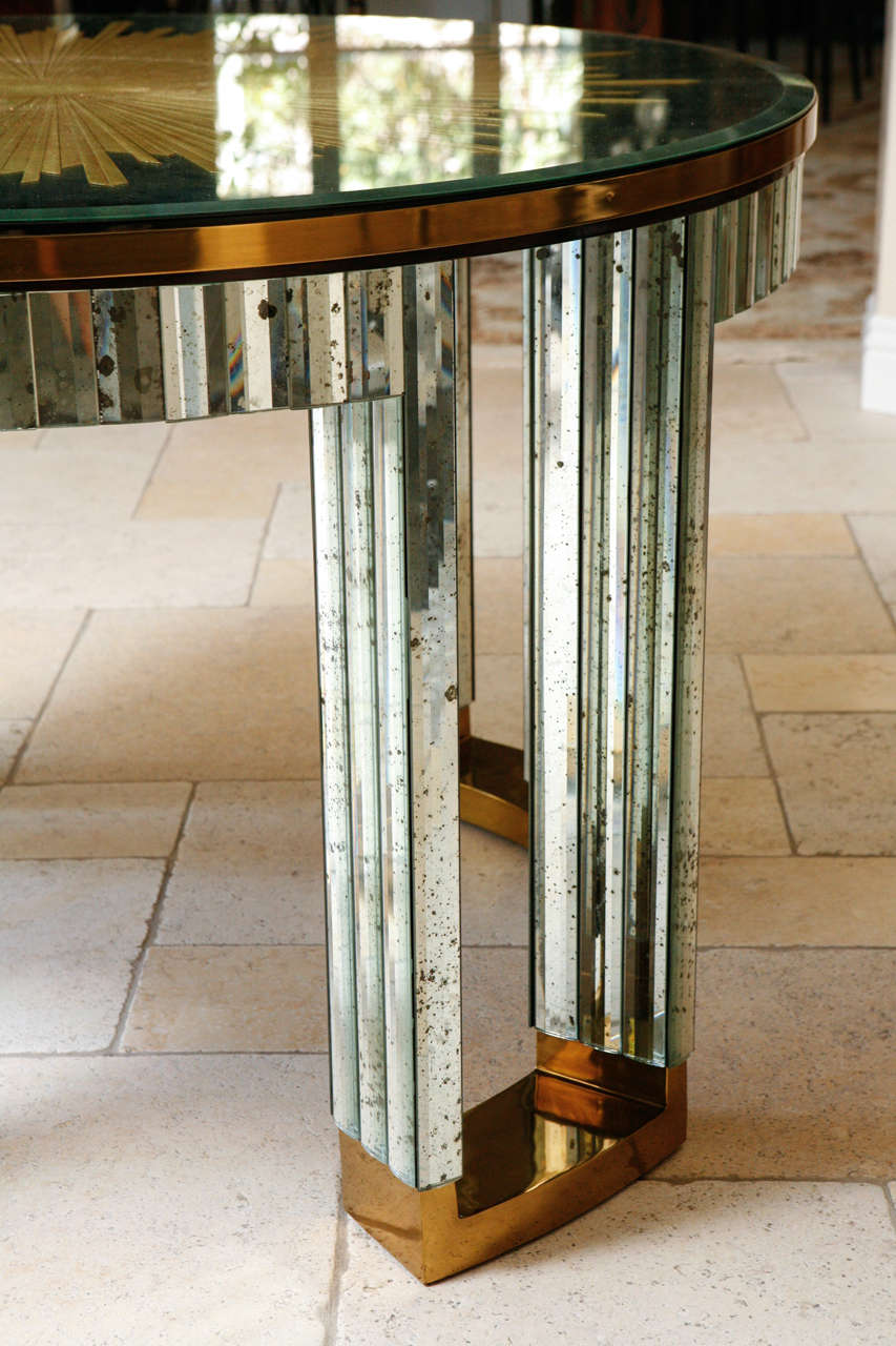 Mid-20th Century 1960s Mirrored and Brass Center Table
