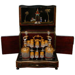 Antique 19th c. French Liquor Box with Baccarat Glasses and Bottles