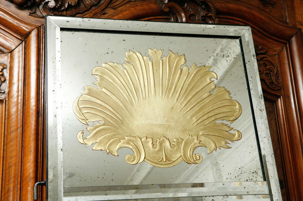 French Pair of Églomisé Mirrored Panels with Shell Motif