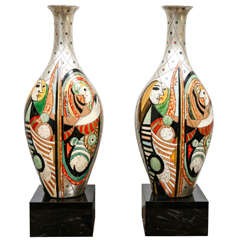 Pair of 1970's Painted Ceramic Vases