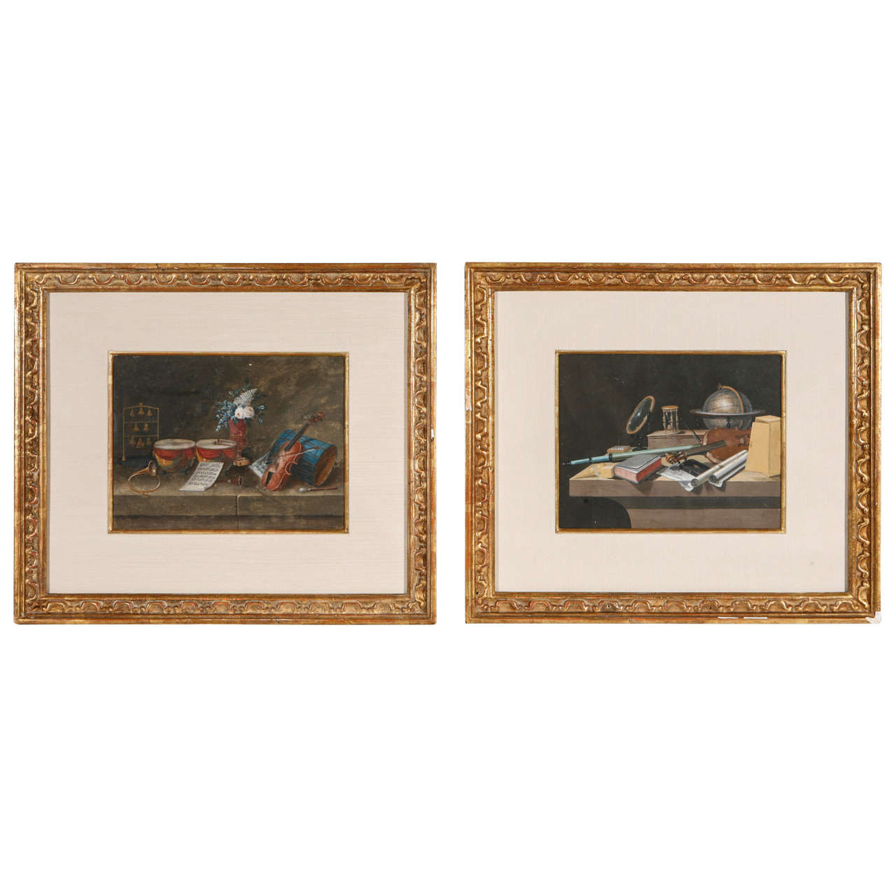 19th c. Pair of French Gouache Still Life Paintings For Sale