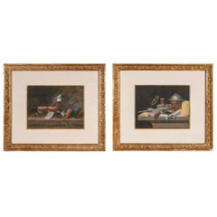 Vintage 19th c. Pair of French Gouache Still Life Paintings