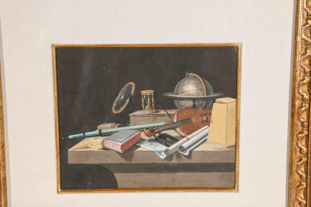19th c. Pair of French Gouache Still Life Paintings For Sale 1