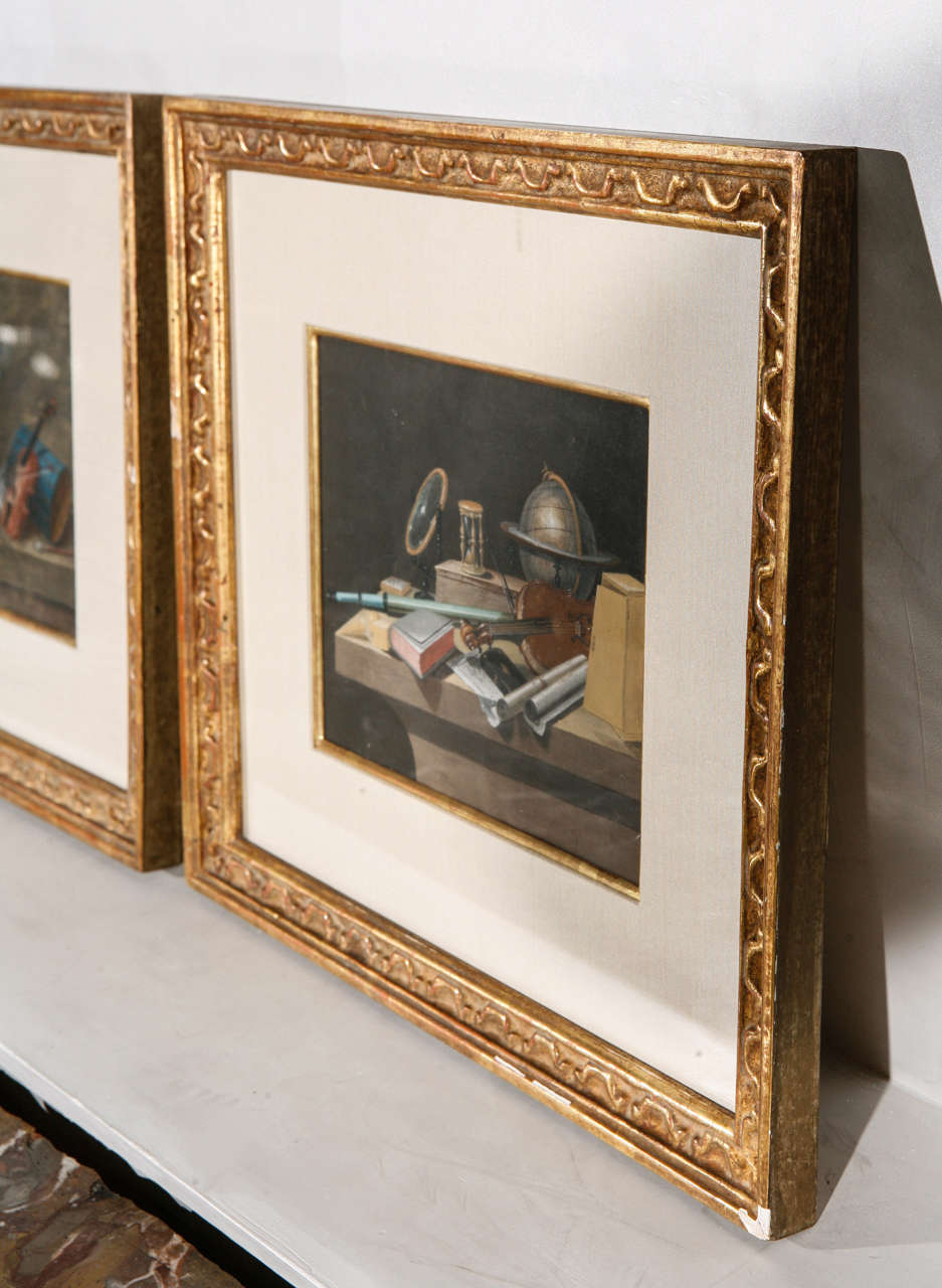19th c. Pair of French Gouache Still Life Paintings For Sale 4