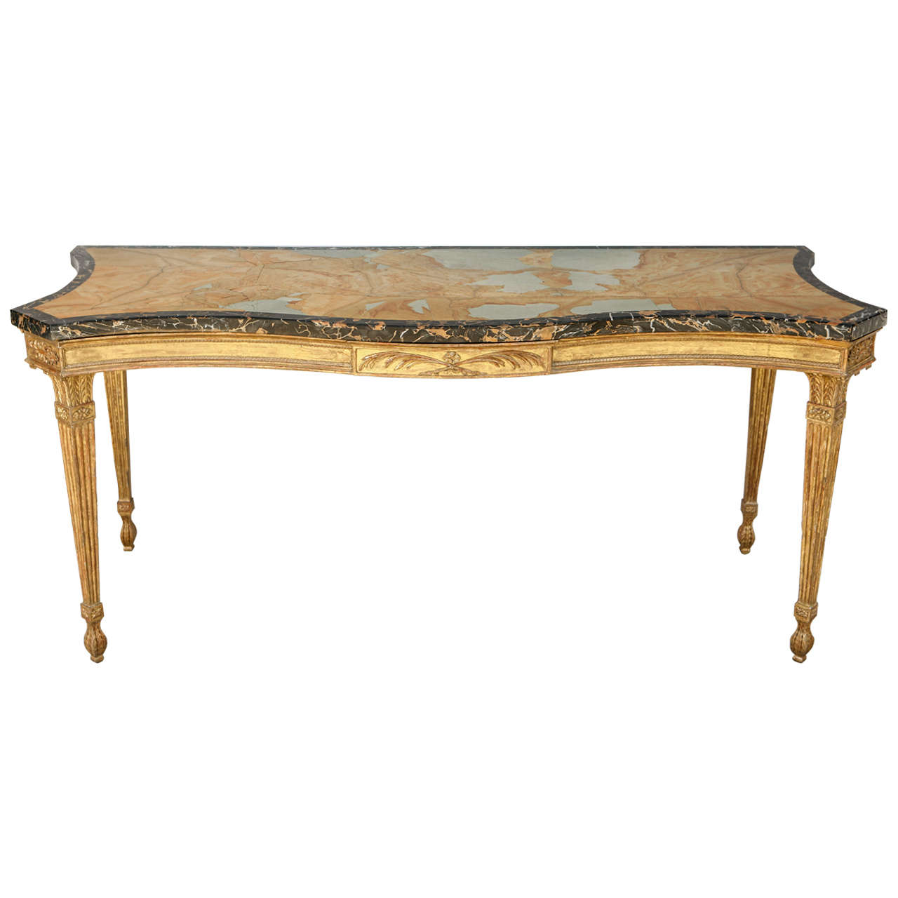 19th Century English Giltwood Serpentine Console with Marble Top