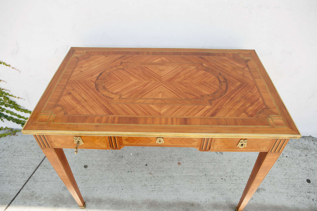 19th Century Two-Drawer Inlaid Writing Table In Excellent Condition In Los Angeles, CA