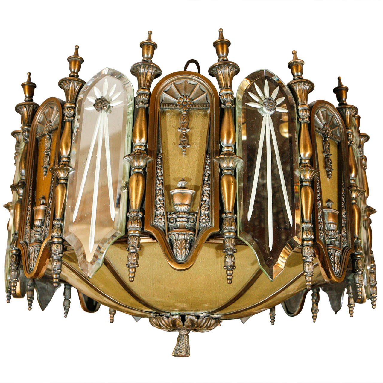 1930s Bronze and Mirrored Glass Chandelier For Sale