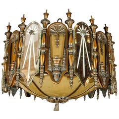 Vintage 1930s Bronze and Mirrored Glass Chandelier