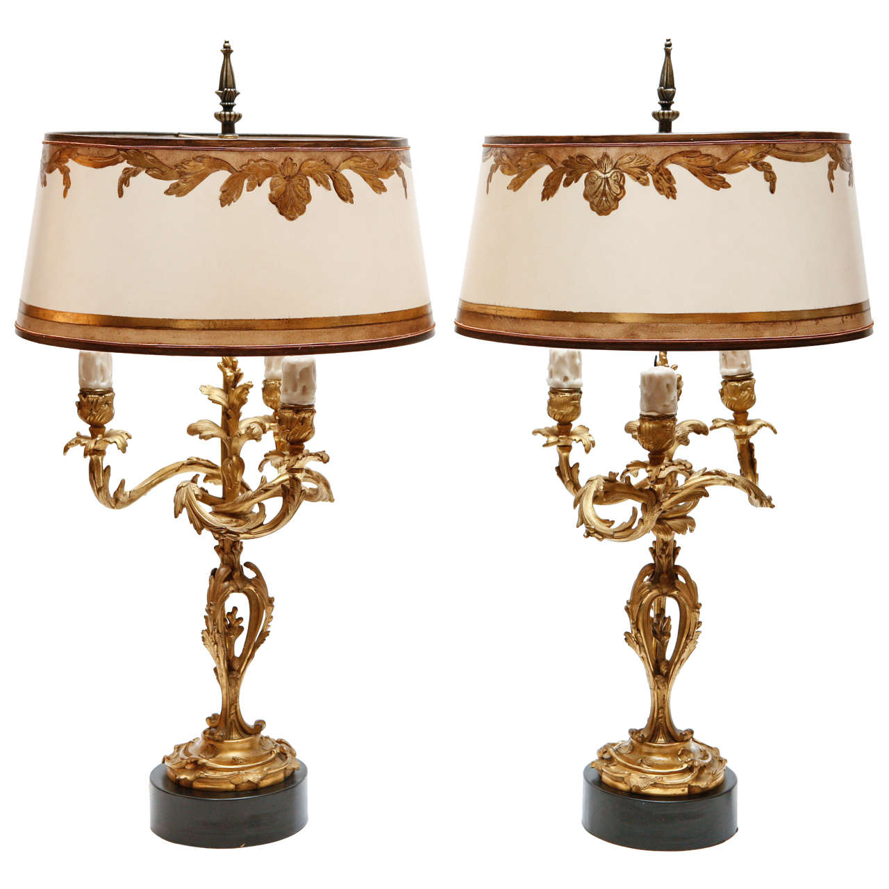 Paar aus dem 19. Jahrhundert Französisch Dore Bronze Kandelaber Lampen