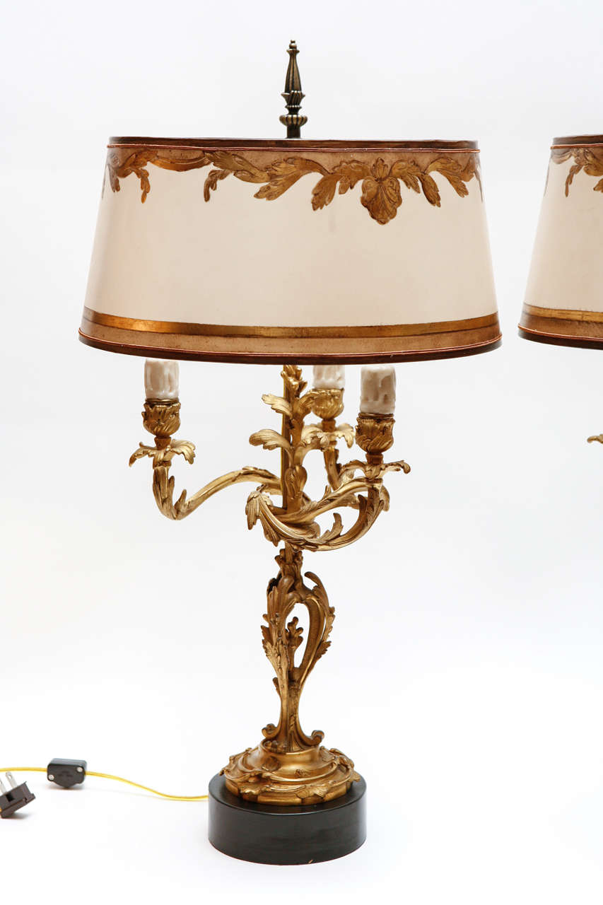 Paar aus dem 19. Jahrhundert Französisch Dore Bronze Kandelaber Lampen (Vergoldet)