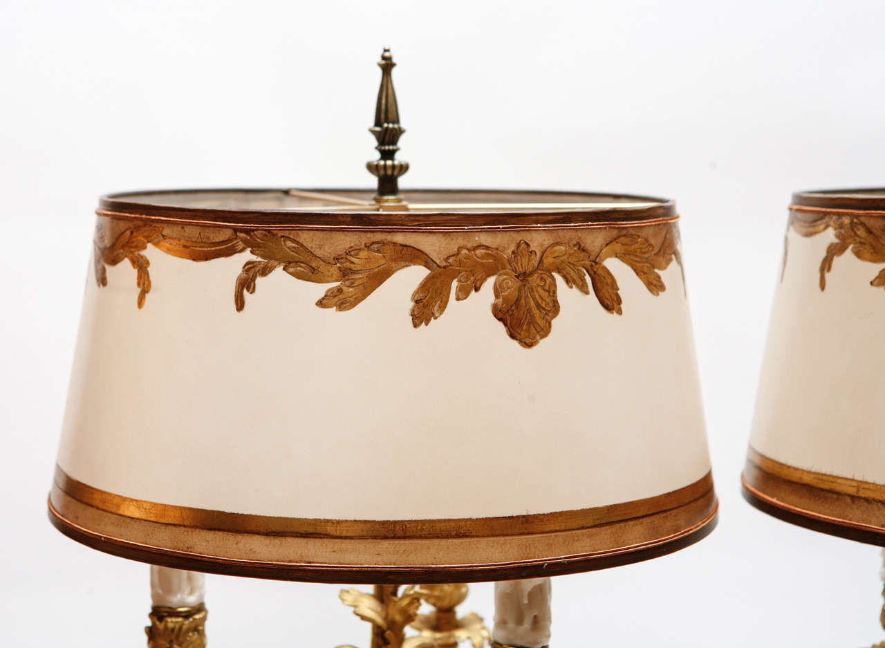 Pair of 19th c. French Dore Bronze Candelabra Lamps In Excellent Condition In Los Angeles, CA