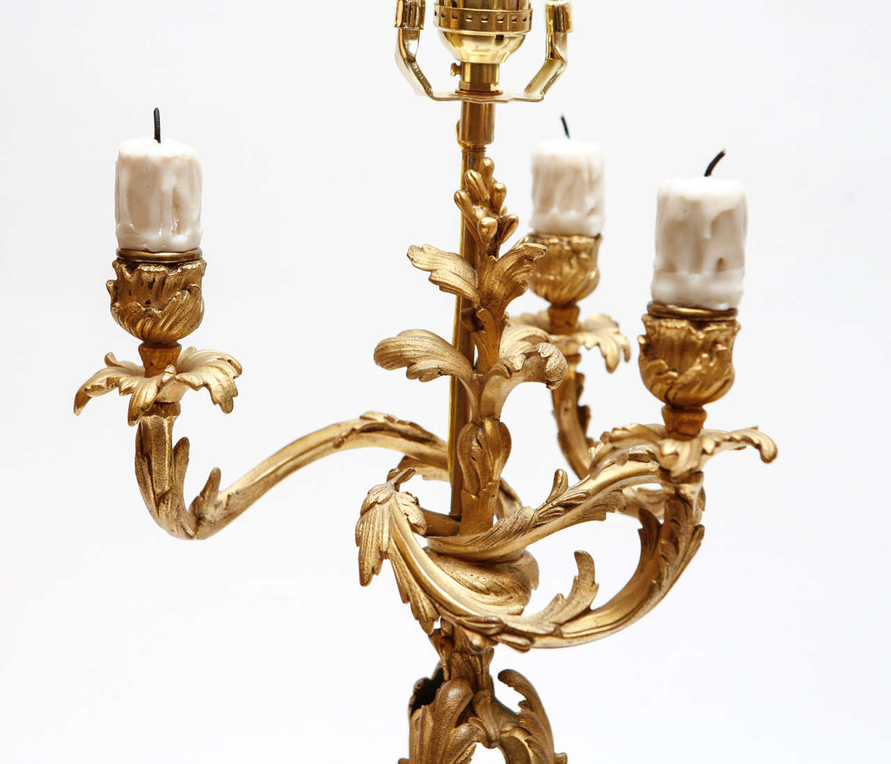 Pair of 19th c. French Dore Bronze Candelabra Lamps 1
