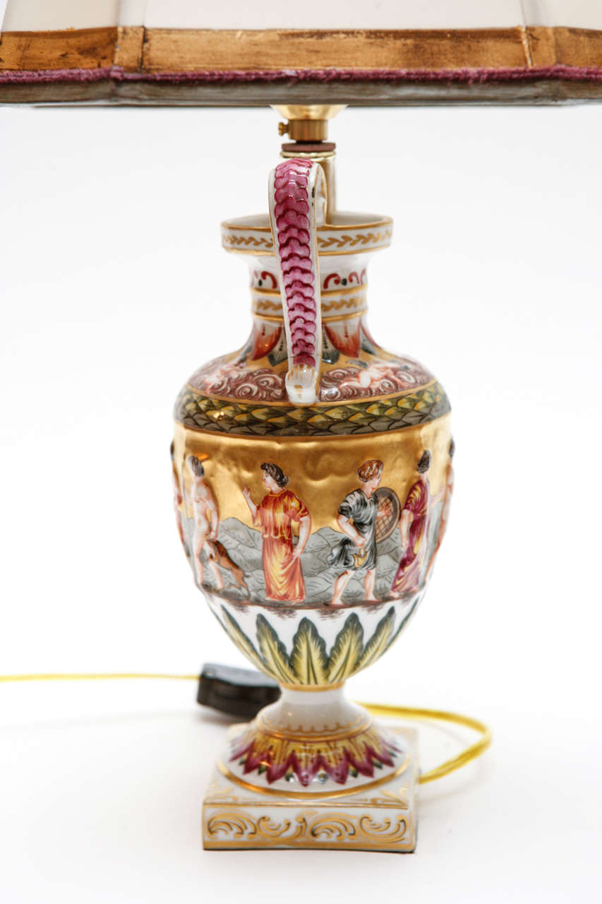 Giltwood Pair of 19th Century Italian Capodimonte Lamps