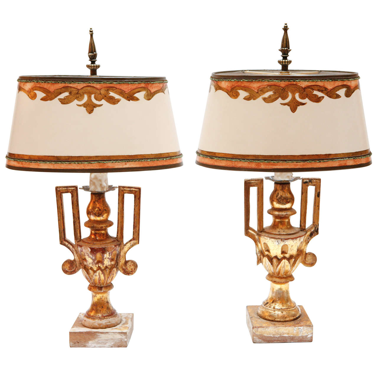 Pair of 19th c. Italian Giltwood Urn Lamps For Sale