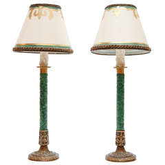 Pair of 19th c. French Nephrite Candlestick Lamps