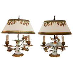 Pair of 19th c. German Porcelain Bird Lamps