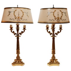 Pair of 19th c. French Dore Bronze Candelabra Lamps