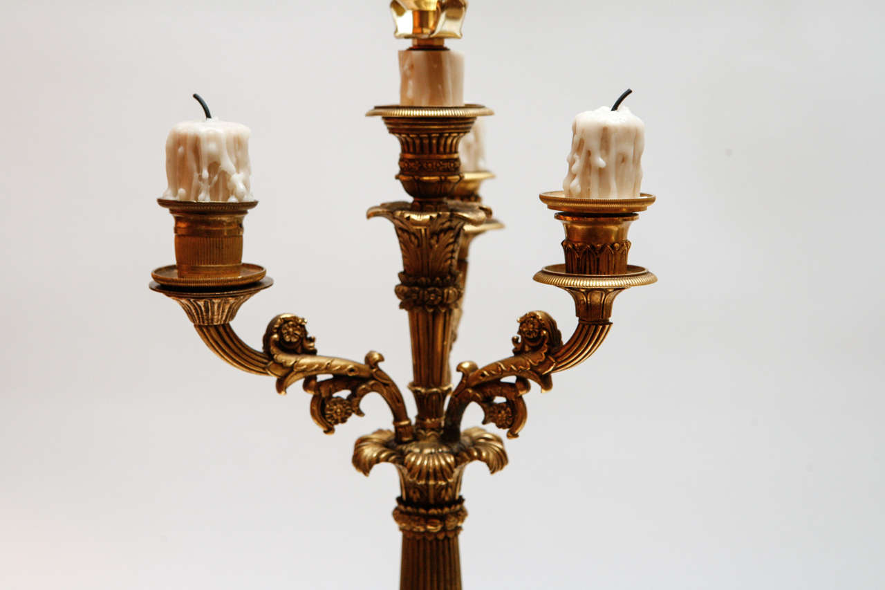 Pair of 19th c. French Dore Bronze Candelabra Lamps 2