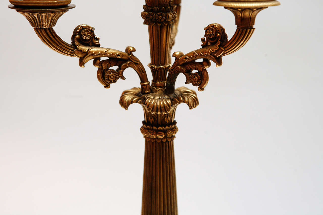 Pair of 19th c. French Dore Bronze Candelabra Lamps 3