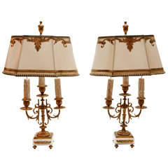 19th c. French Dore Bronze Candlestick Lamps