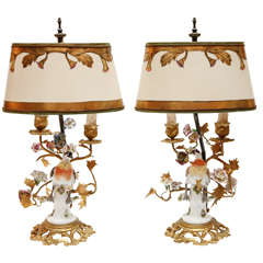 Pair of 19th Century Porcelain Bird Lamps